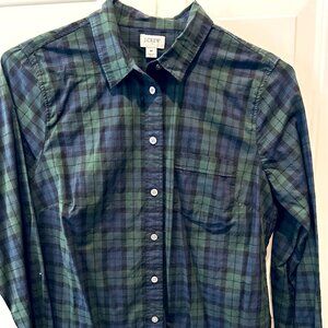 J.Crew Shirt Women's Size Medium Green/Navy Plaid Button-Down EUC